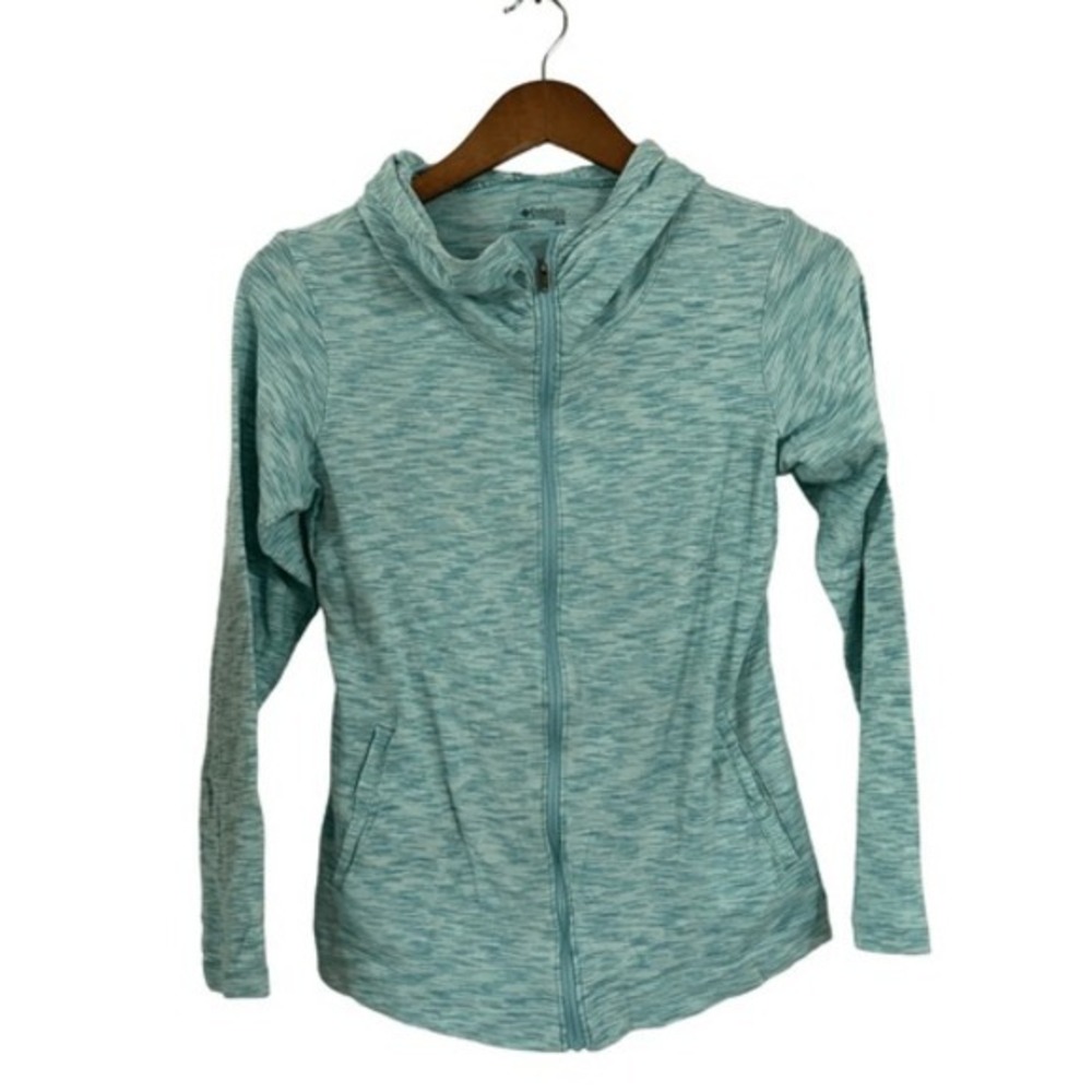 Columbia Full Zip Athletic Jacket Turquoise‎ Heathered Mock Neck Womens M/M